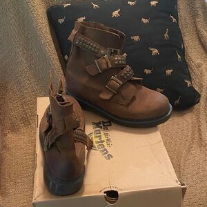 Dr. Martens Brown Combat Boots with Buckles